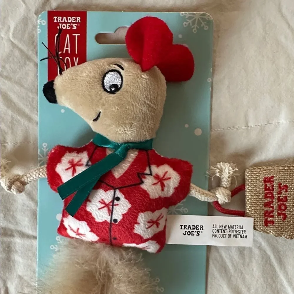 Trader Joe's Cat Toy with Red and Brown Mouse Design Holiday Festive